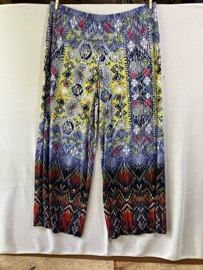 Energie Blue Multi Printed Pleated Wide-Leg Pants
